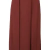 Burnt red pull-on inverted box pleat midi skirt with chainlink Martingale