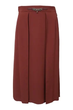 Burnt red pull-on inverted box pleat midi skirt with chainlink Martingale