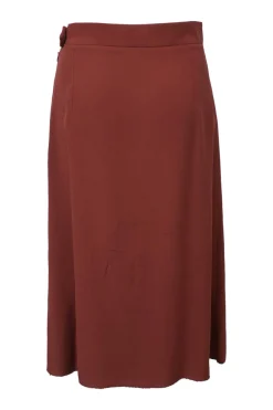 Burnt red pull-on inverted box pleat midi skirt with chainlink Martingale
