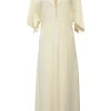 Butter yellow bias-cut viscose-blend flutter sleeve keyhole-front midi dress