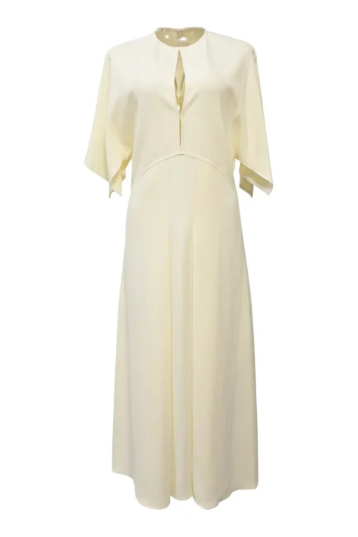 Butter yellow bias-cut viscose-blend flutter sleeve keyhole-front midi dress