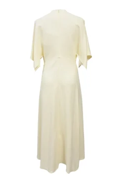 Butter yellow bias-cut viscose-blend flutter sleeve keyhole-front midi dress