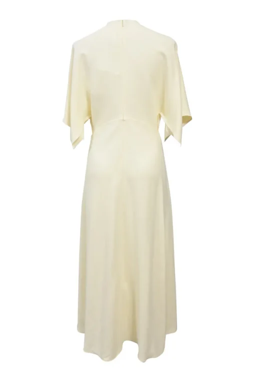 Butter yellow bias-cut viscose-blend flutter sleeve keyhole-front midi dress