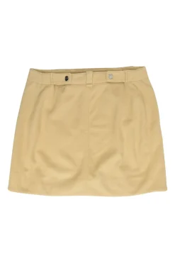 Butter yellow polyester-blend pull-on apron-style mini skirt with cargo hip pocket