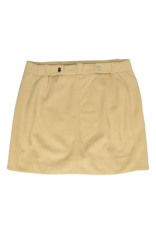 Butter yellow polyester-blend pull-on apron-style mini skirt with cargo hip pocket