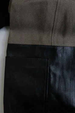 Camel and black leather-trimmed acetate-blend colour-block pullover shift dress
