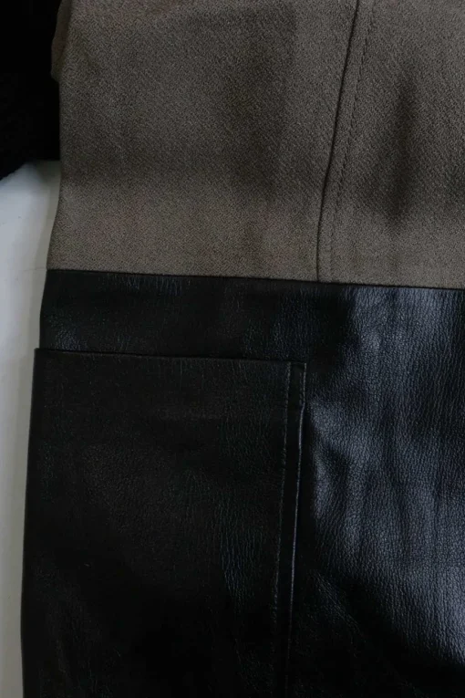 Camel and black leather-trimmed acetate-blend colour-block pullover shift dress