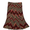 Camel and red wool-blend paneled chevron stripe jacquard knit flounce midi skirt
