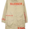 Camel cotton half-button pullover shirt dress featuring screen-printed Horseferry motif