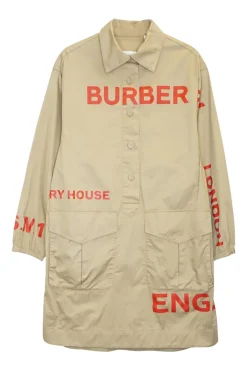 Camel cotton half-button pullover shirt dress featuring screen-printed Horseferry motif