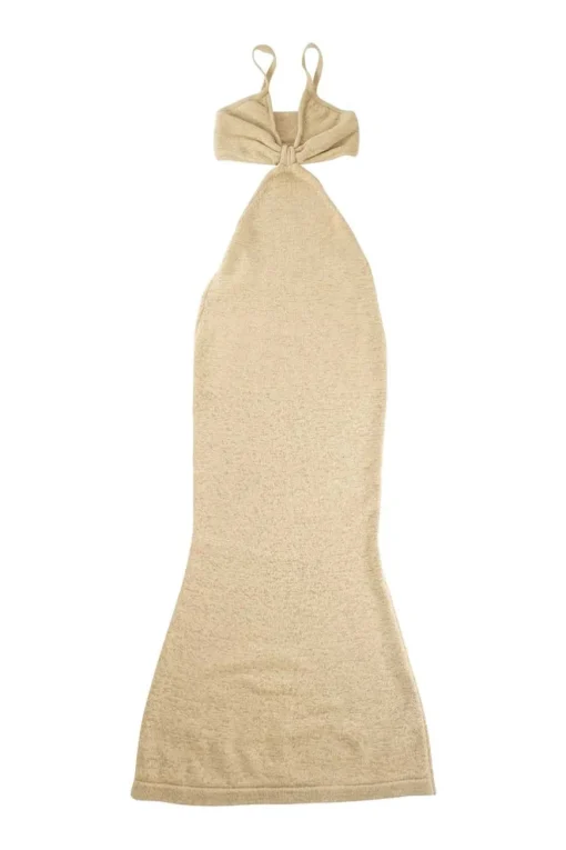 Camel cotton-blend Serita knit maxi dress with cutout sides and scooped open back