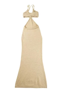 Camel cotton-blend Serita knit maxi dress with cutout sides and scooped open back