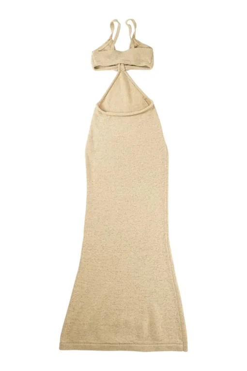 Camel cotton-blend Serita knit maxi dress with cutout sides and scooped open back