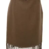Camel double-sided cashmere high-waist fringe skirt
