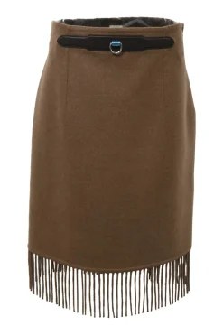 Camel double-sided cashmere high-waist fringe skirt