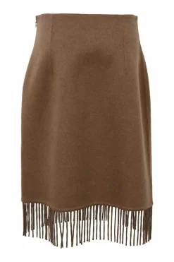 Camel double-sided cashmere high-waist fringe skirt