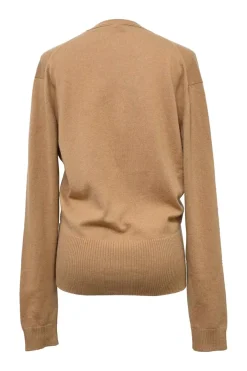 Camel draped cashmere jersey knit wrap-front plunge neck dolman sleeve blouson cardigan