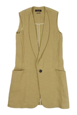 Camel linen-blend shawl collar longline tailored waistcoat