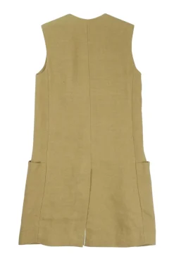 Camel linen-blend shawl collar longline tailored waistcoat