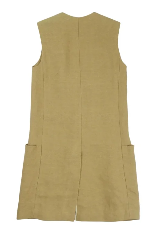Camel linen-blend shawl collar longline tailored waistcoat