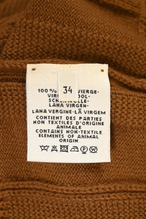 Camel virgin wool knit V-neck "H" motif long cardigan