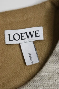 Camel wool-blend camel hair and taupe linen pullover tie waist long sleeve midi dress with floral motif