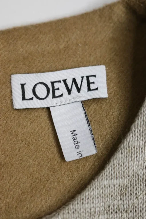 Camel wool-blend camel hair and taupe linen pullover tie waist long sleeve midi dress with floral motif
