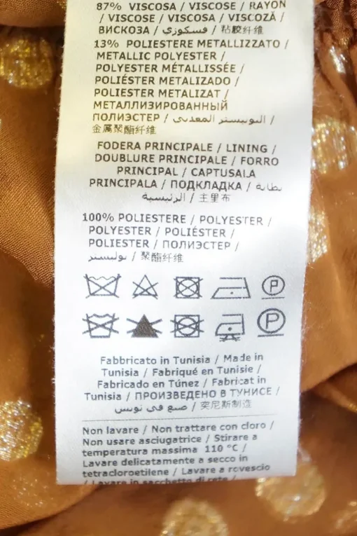 Caramel viscose-polyester blend metallic dot georgette tie neck drop waist pullover tiered shift dress