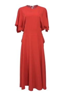 Carmine bias-cut acetate-blend drop-waist dolman sleeve midi dress