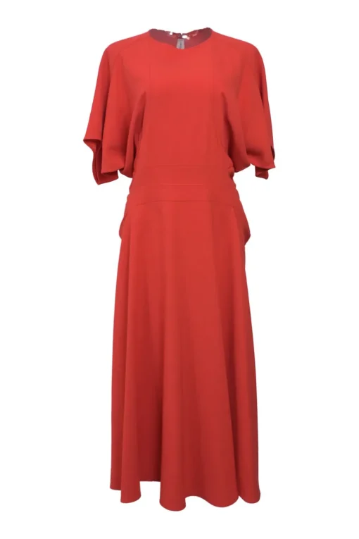 Carmine bias-cut acetate-blend drop-waist dolman sleeve midi dress