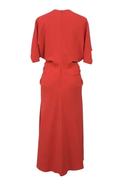 Carmine bias-cut acetate-blend drop-waist dolman sleeve midi dress