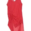 Carmine cotton voile ruched tank dress with gathered ruffle trim