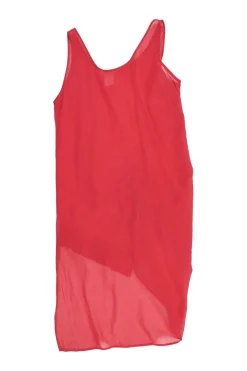 Carmine cotton voile ruched tank dress with gathered ruffle trim