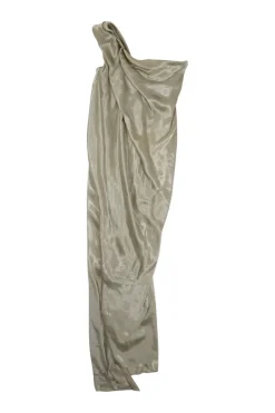 Champagne draped viscose-blend satin asymmetric one-shoulder sheath dress