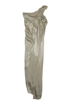 Champagne draped viscose-blend satin asymmetric one-shoulder sheath dress