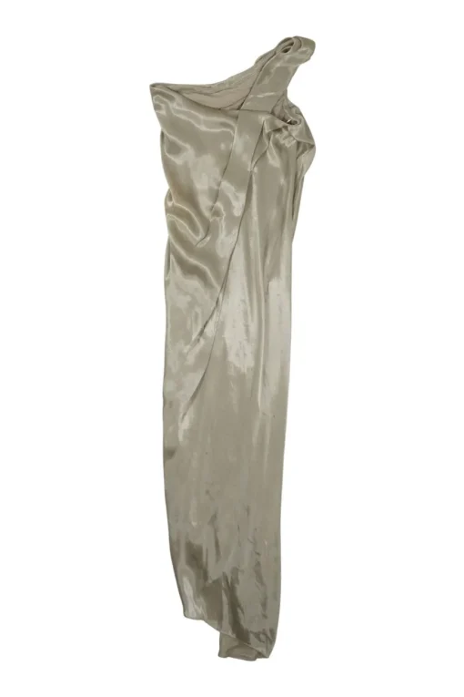 Champagne draped viscose-blend satin asymmetric one-shoulder sheath dress
