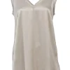 Champagne silk-blend satin plunge neck camisole