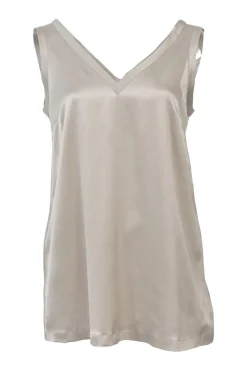 Champagne silk-blend satin plunge neck camisole