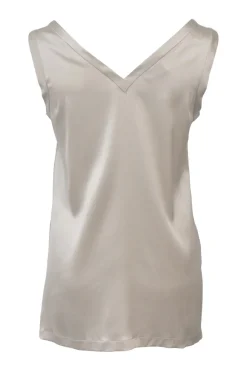 Champagne silk-blend satin plunge neck camisole