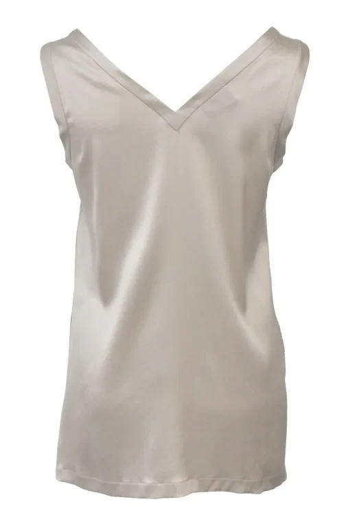 Champagne silk-blend satin plunge neck camisole