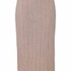 Champagne viscose-blend fully-fashioned interlock flat rib pull-on high-rise midi pencil skirt
