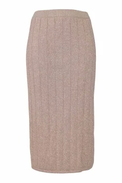 Champagne viscose-blend fully-fashioned interlock flat rib pull-on high-rise midi pencil skirt