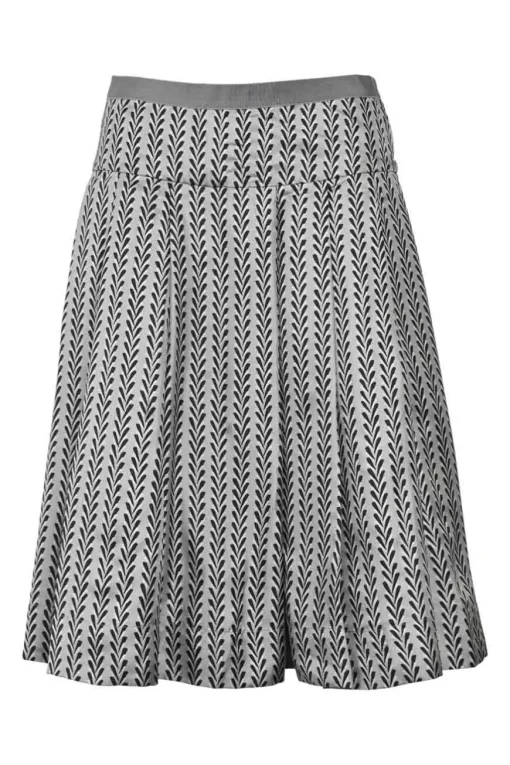 Charcoal abstract jacquard pull-on drop-waist A-line midi circle skirt with grosgrain waistband