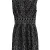 Charcoal and black viscose-blend intarsia fleece zip-up skater mini dress featuring leopard motif