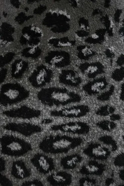 Charcoal and black viscose-blend intarsia fleece zip-up skater mini dress featuring leopard motif