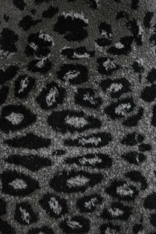 Charcoal and black viscose-blend intarsia fleece zip-up skater mini dress featuring leopard motif