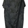 Charcoal and green cotton palm tree print pullover bateau neck t-shirt dress with draped panel