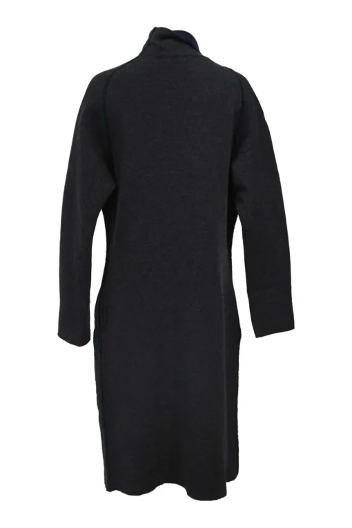 Charcoal and navy draped wool-blend double face ponte knit wrap-front long cardigan with cascading collar and dolman sleeves