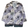 Charcoal blue cotton floral print open-front yukata-inspired overshirt
