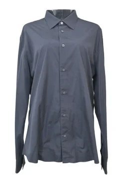 Charcoal cotton button-front classic collar shirt
